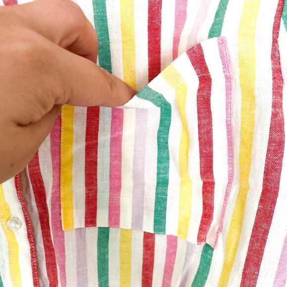 Arizona Jean Co White Muliticolor Striped Button Down Short Sleeve Shirt Medium - Picture 8 of 9